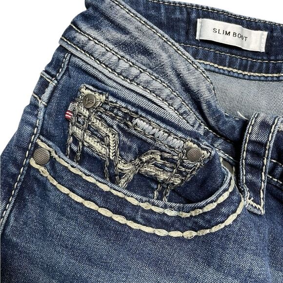 Vigoss Slim Boot Cut Jeans with Vintage Distressing - Picture 7 of 9